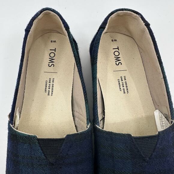 TOMS Spruce Tartan Plaid Felt WMNS Classic Flats Navy/Green US 8 Loafers Slip On - Picture 7 of 9